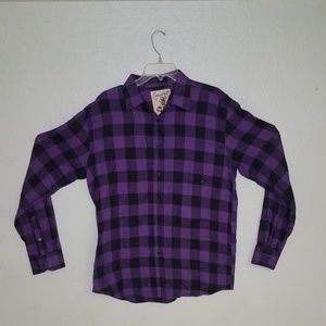 Men's black & purple flannel long sleeve shirt